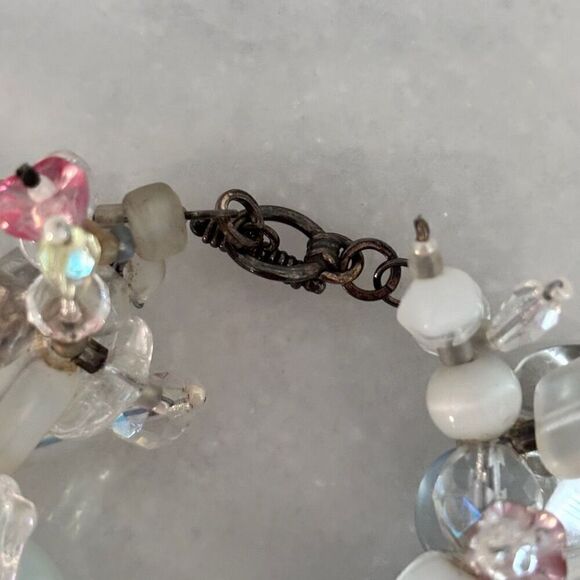 Artisan Glass Beads & Hand Carved Mother of Pearl Toggle Bracelet White and Blue - Picture 3 of 3